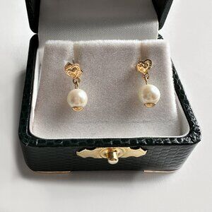 14K GoldHeart & Pearl Earrings